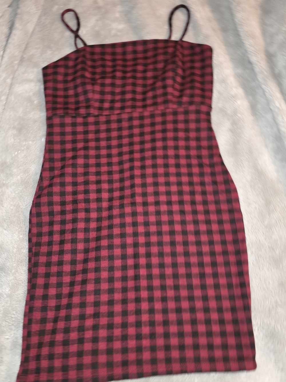 Forever 21 Red and Black Checkered Spaghetti-Strap Mini Dress